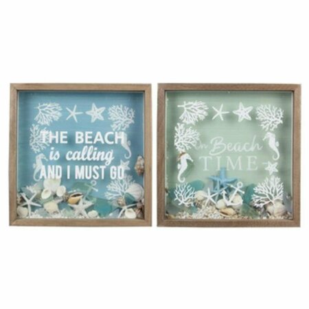YOUNGS Wood Nautical Enclosed Shadow Box with Shells & Sea Glass, Assorted Color - 2 Piece 60343